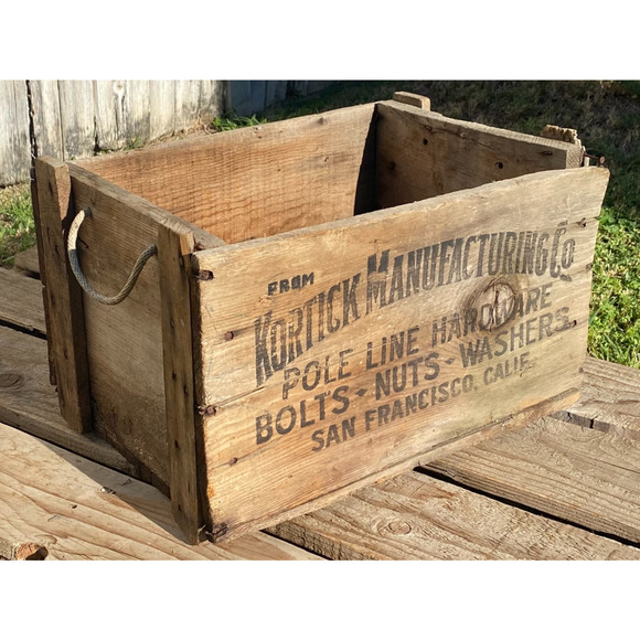 VTG Kortick Pole Line Hardware Wooden Advertising Crate San Francisco California - Picture 1 of 7